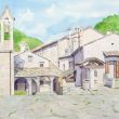 Het klooster van La Verna. Umbrië, Tialië. 50 x 60 cm.
